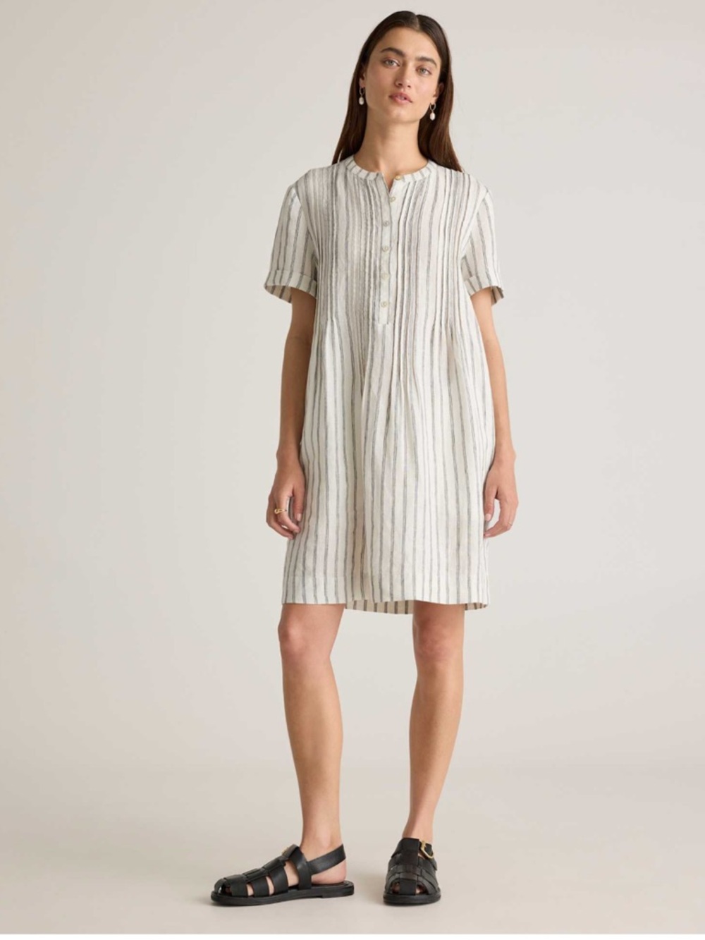 Quince European Linen Short Sleeve Striped Swing Dress Sz Small